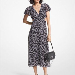 NEVER WORN MICHAEL Michael Kors Status Print Georgette Cutout Dress, Size 12